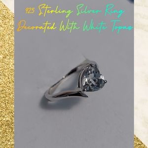 White Topaz Ring , 925 Sterling Silver